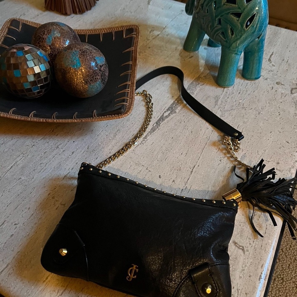 Juicy Couture Leather Black Clutch with Gold Chain